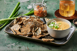 Kimchi Cheese Sauce with Seaweed Chips