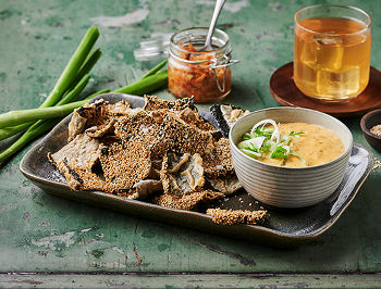 Kimchi Cheese Sauce with Seaweed Chips