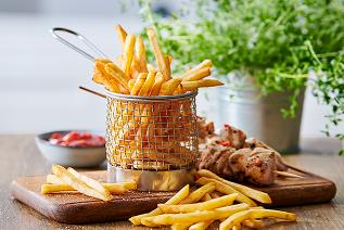 Chicken Skewers with French Fries 