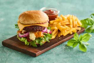 Juicy Vegan Burger with Fries