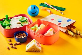 Lunch Box with Cream Cheese Bagel, Japanese Fruit Sandwich and Pesto Swirls