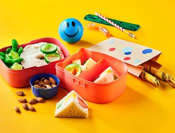 Lunch Box with Cream Cheese Bagel, Japanese Fruit Sandwich and Pesto Swirls